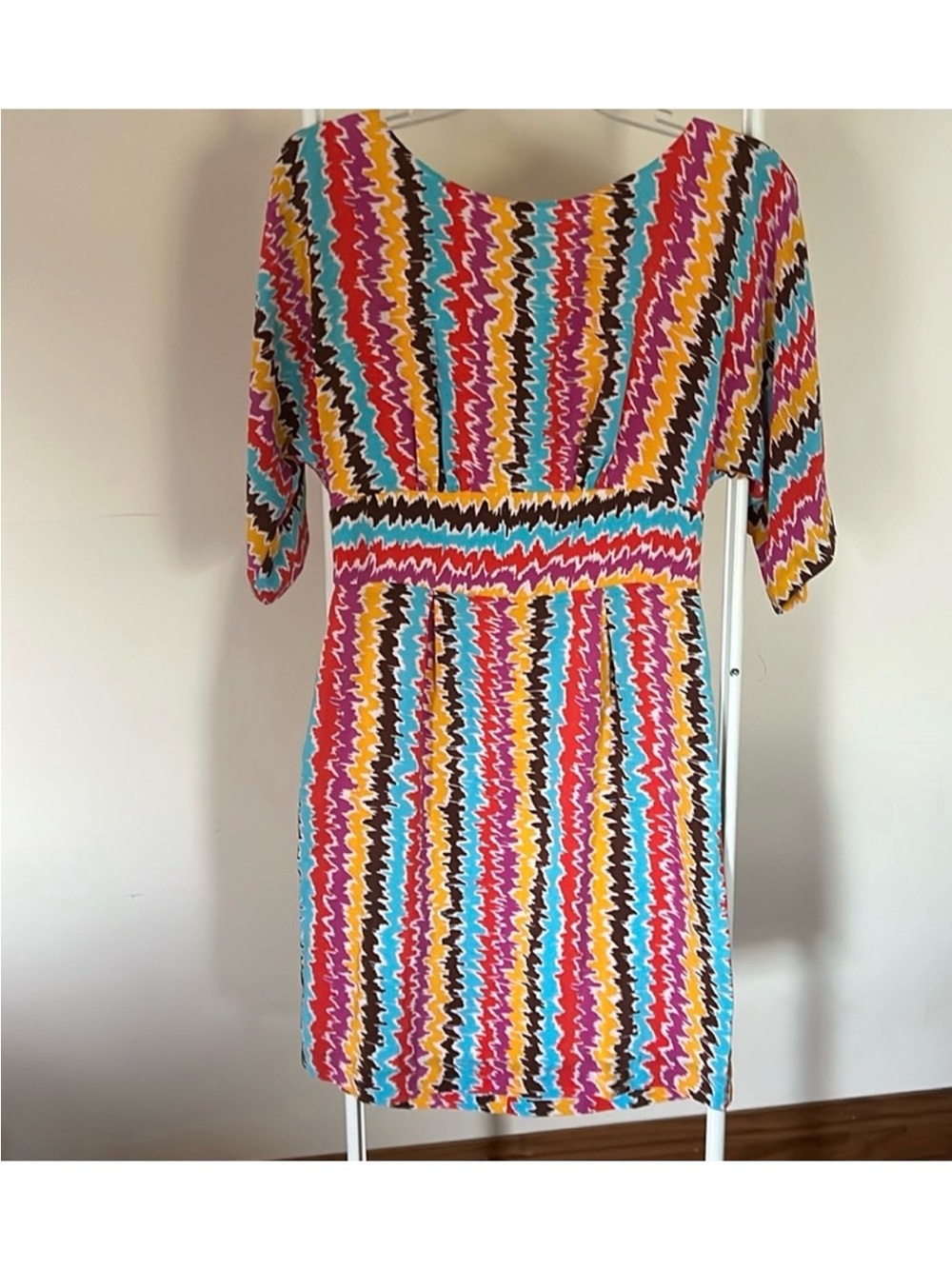 Trina Turk Multicolor Zigzag Midi Dress - Pink, Yellow, Turquoise, Brown